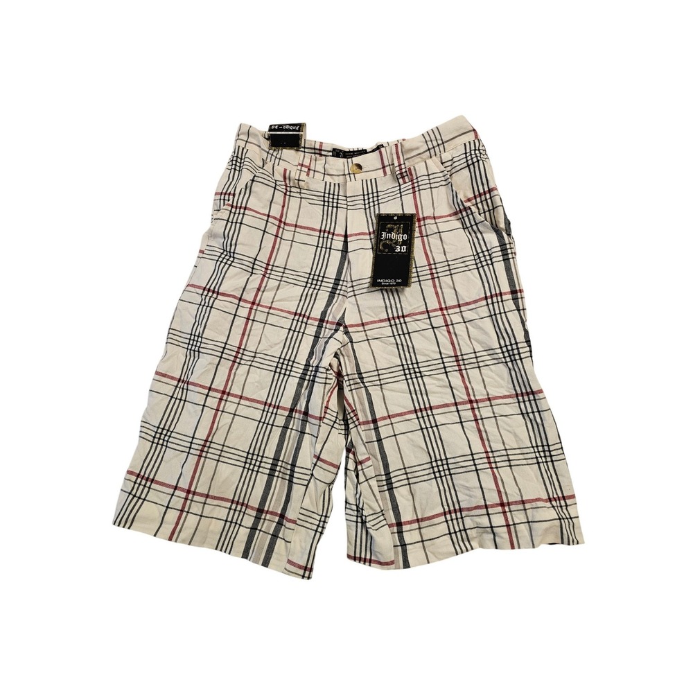 Indigo 30 Mens Plaid Cargo Shorts Cream Black Red Size‎ 32 NWT Y2K Streetwear